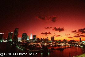 Downtown Miami skyline at sunset